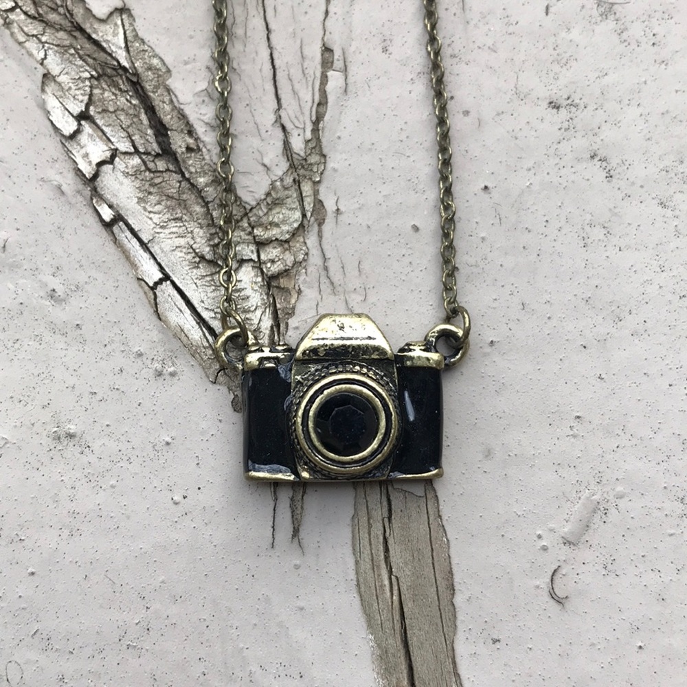 Black and Gold Dainty Camera Necklace ModCloth